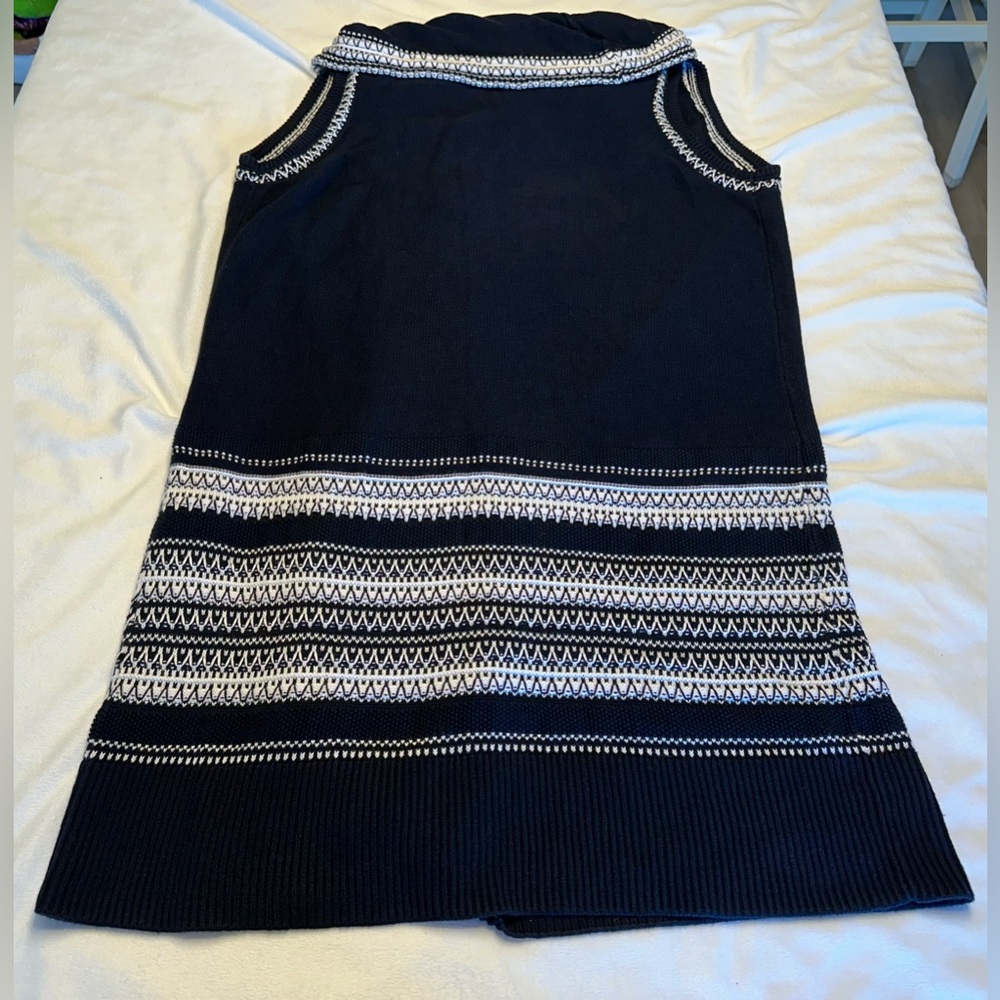 Vince Long Open Cardigan Knit Vest Black With White Stripe Design Cotton Size S - Picture 7 of 7
